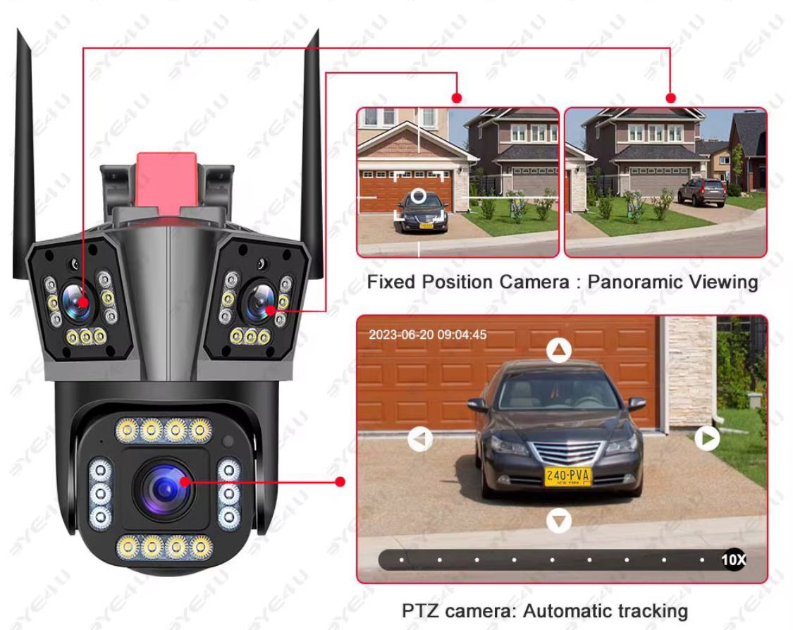 CAMARA DE SEGURIDAD 360° CON 3 LENTES  FULL HD DE 4MP SENSORES DE ALTA RESOLUCION