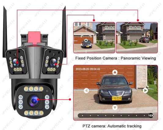 CAMARA DE SEGURIDAD 360° CON 3 LENTES  FULL HD DE 4MP SENSORES DE ALTA RESOLUCION