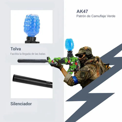 PISTOLA DE HIDROGEL AK47 PILA VERDE