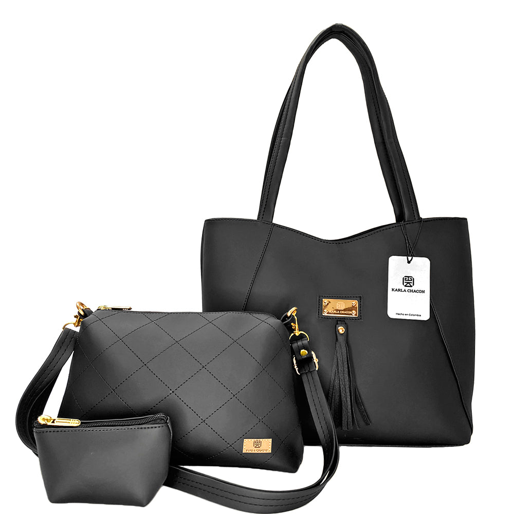 Bolso Set x3 Karla Chacon Rupe Negro